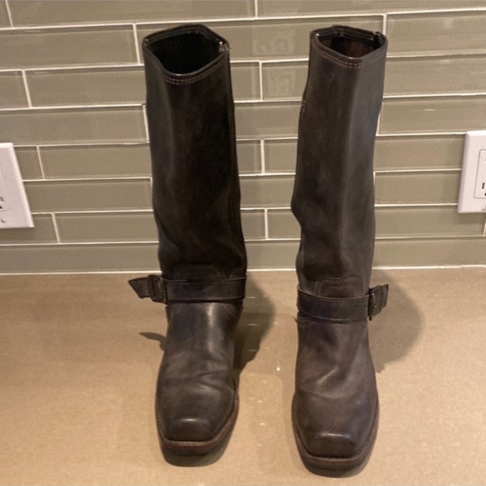 Frye knee high moto boots